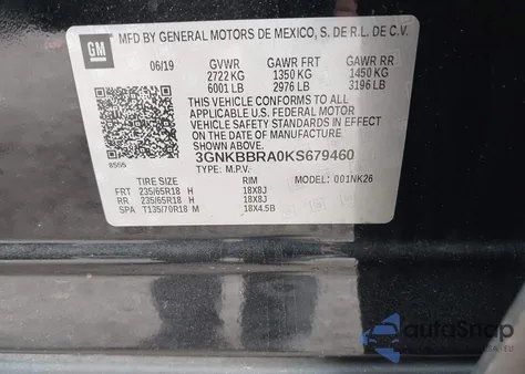 2019 Chevrolet Blazer z USA, uszkodzony, nr VIN 3GNKBBRA0KS679460